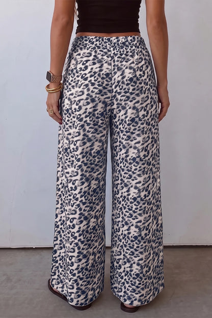 Multicolour Leopard Print Wide Leg Full Length Pants