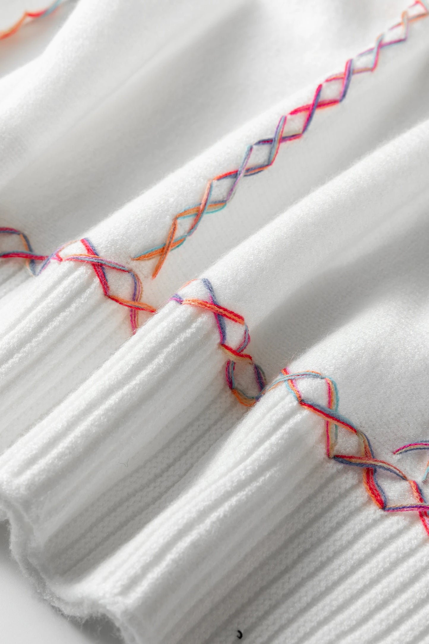 Rainbow Stitching Balloon Sleeve Relaxed Sweater