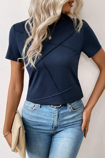 Solid Color Toothpick Stripe Round Neck T Shirt