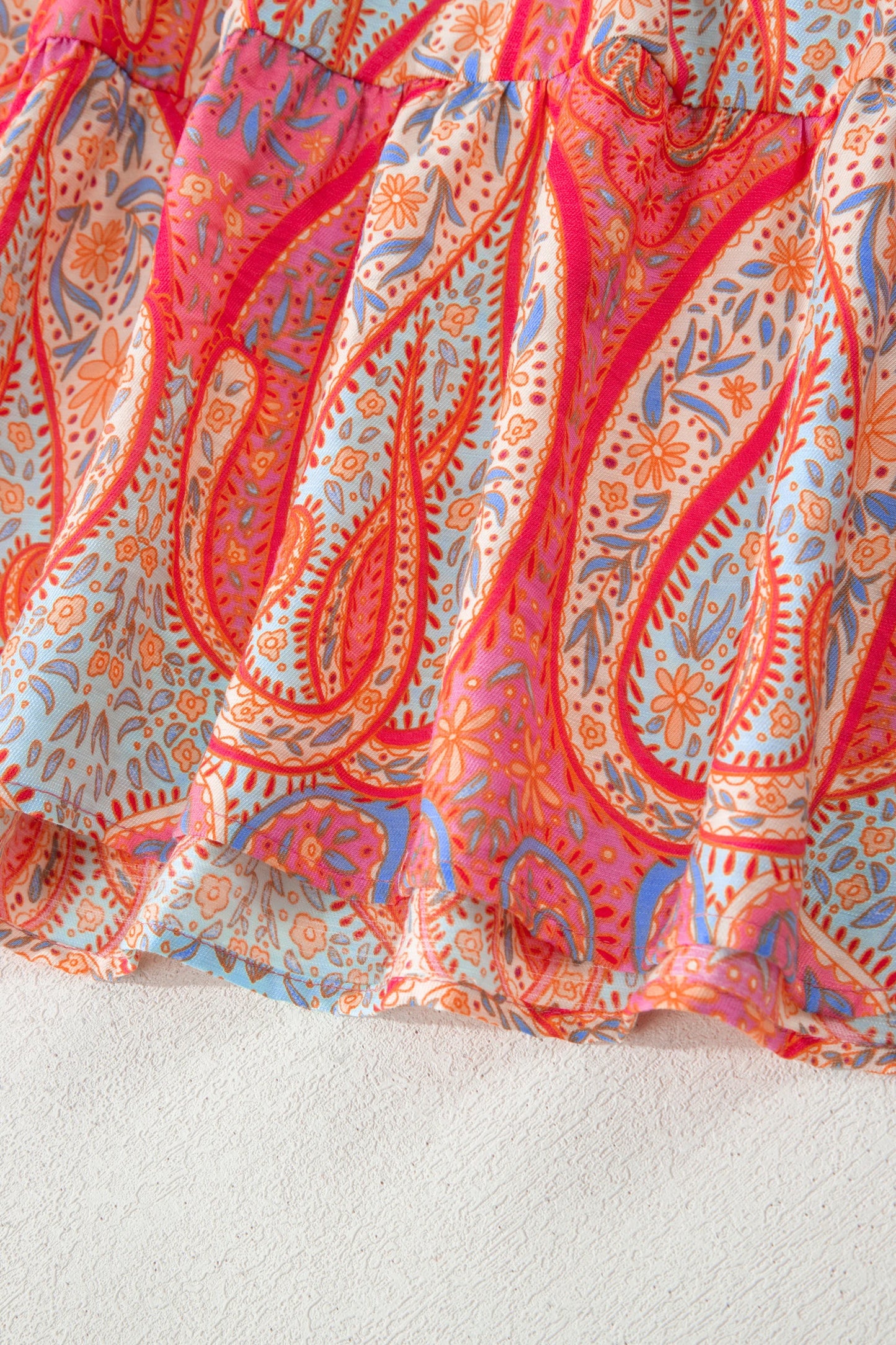 Multicolour Paisley Print V-Neck Short Sleeve Boho Maxi Dress with Ruffle Details