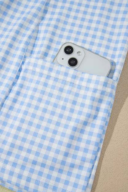 Faux Two Piece Gingham Contrast Patchwork Loose Mini Dress