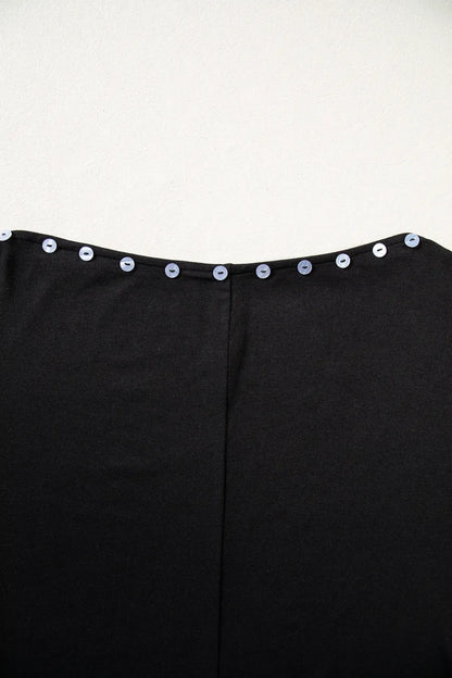 Black 3/4 Sleeve Button Detail Off Shoulder Top