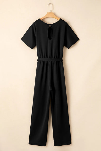 Black Dolman Sleeve Belted Straight Leg Jumpsuit
