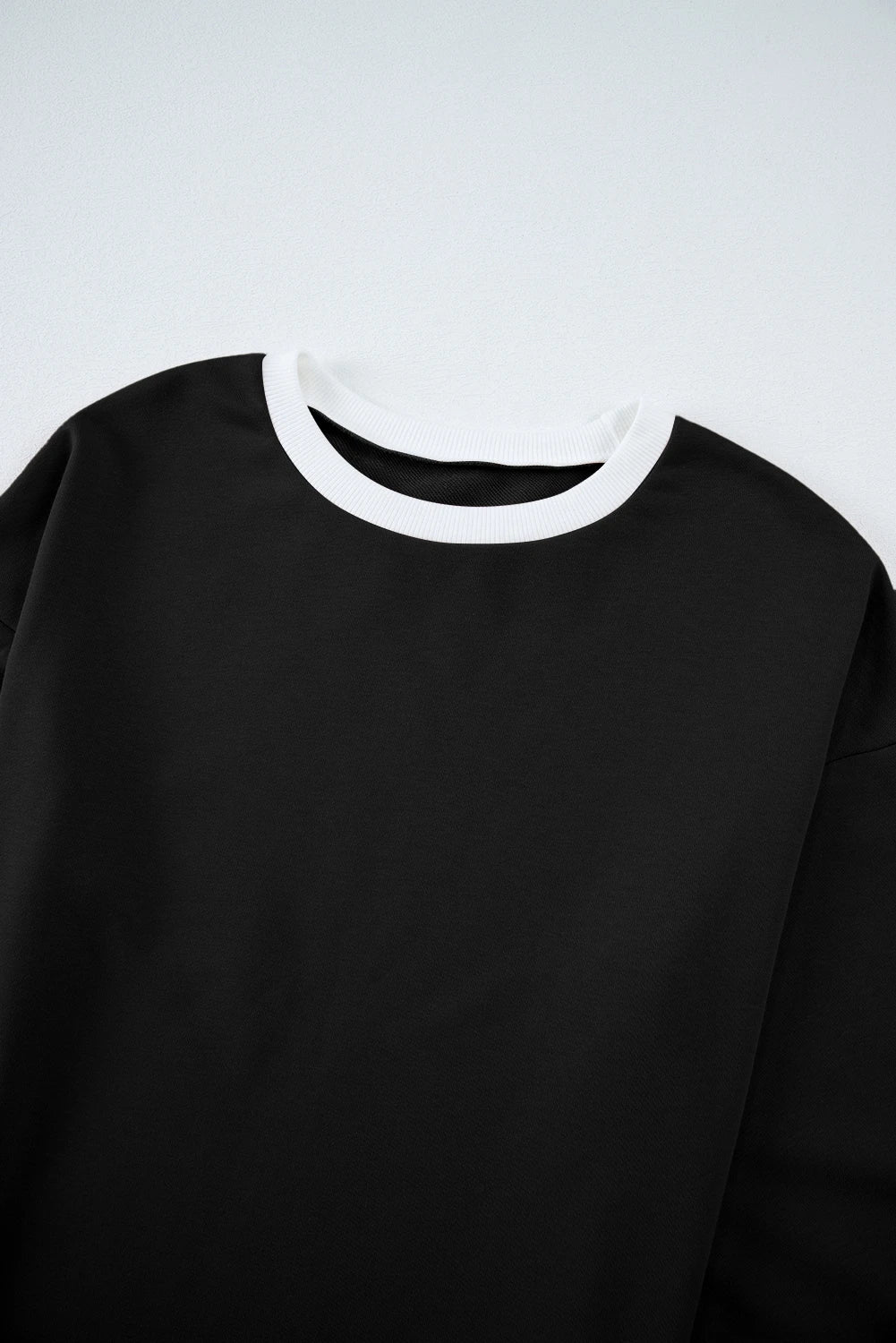 Black Varsity Stripe Patchwork Puff Sleeve Pullover Drawstring Wide Leg Pant Set