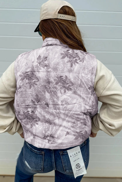Camo Leaf Print Winter Puffer Vest