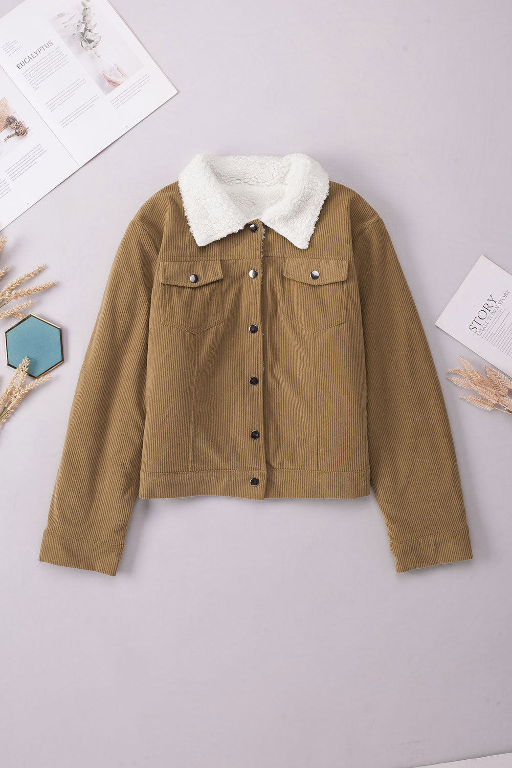 Corduroy Sherpa Snap Button Flap Jacket