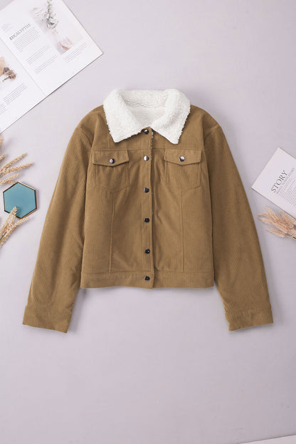 Corduroy Sherpa Snap Button Flap Jacket