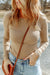 Apricot Ribbed Knit Round Neck Long Sleeve Sweater