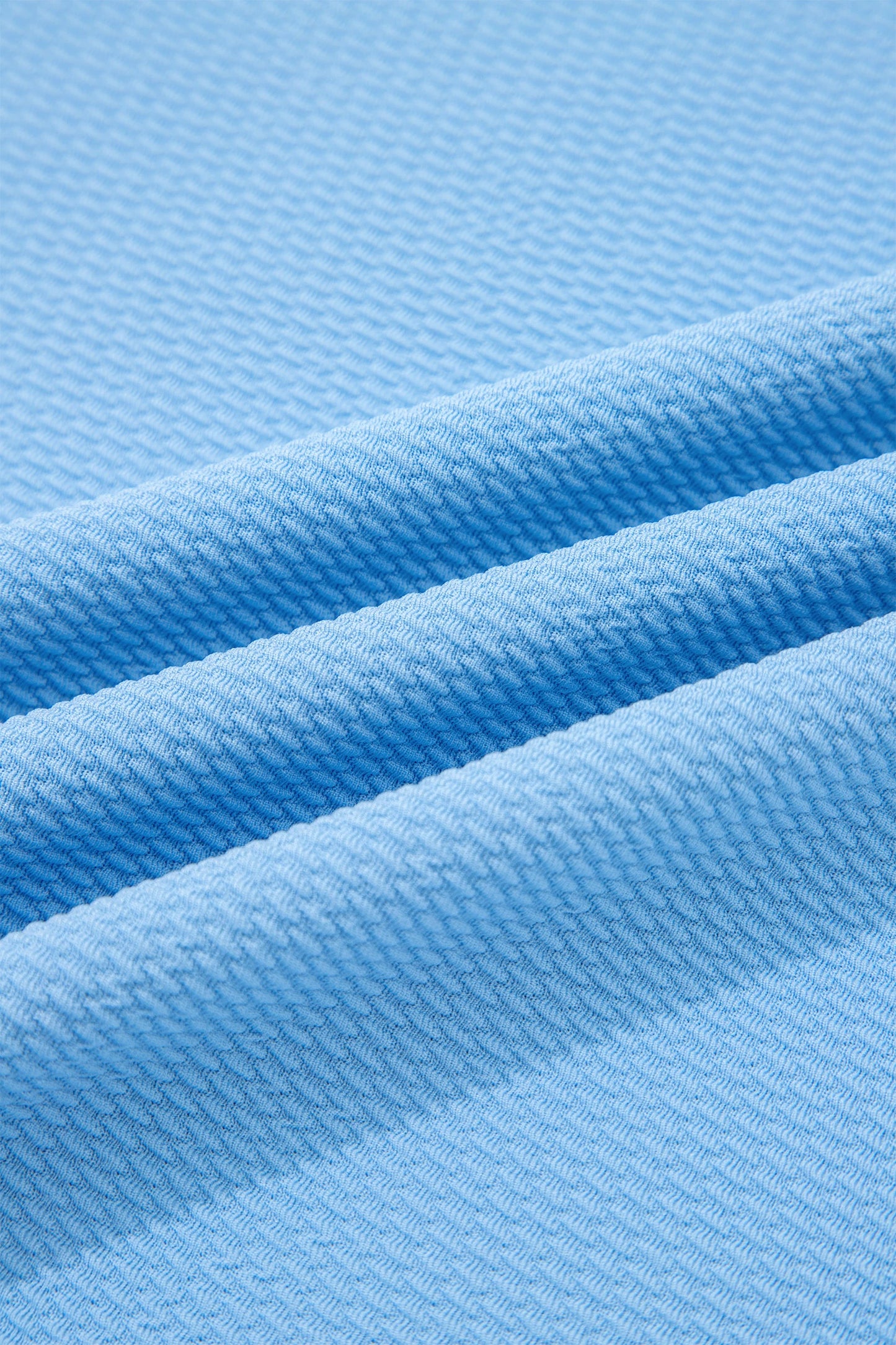 Light Blue Round Neck Textured Contrast Floral Bubble Sleeve Blouse