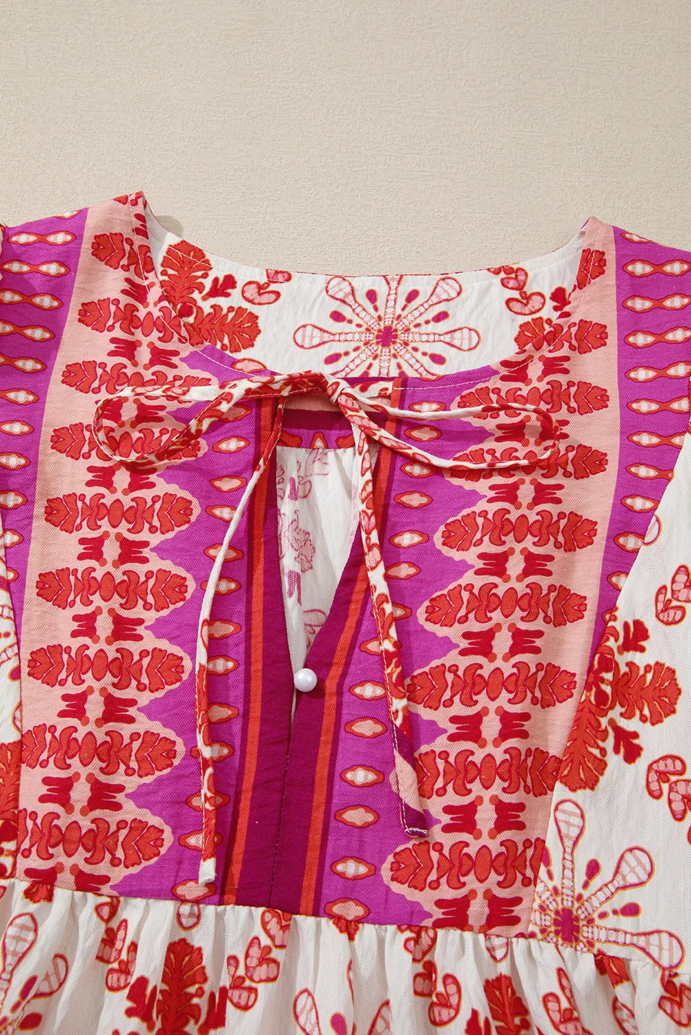 Rose Boho Floral Short Sleeve Lace-up V Neck Mini Dress