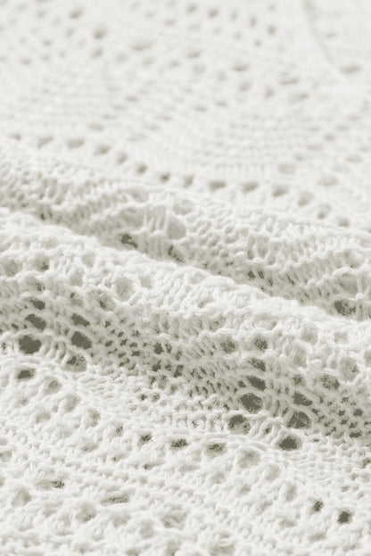 White V Neck Textured Hollow-out Sweater Vest