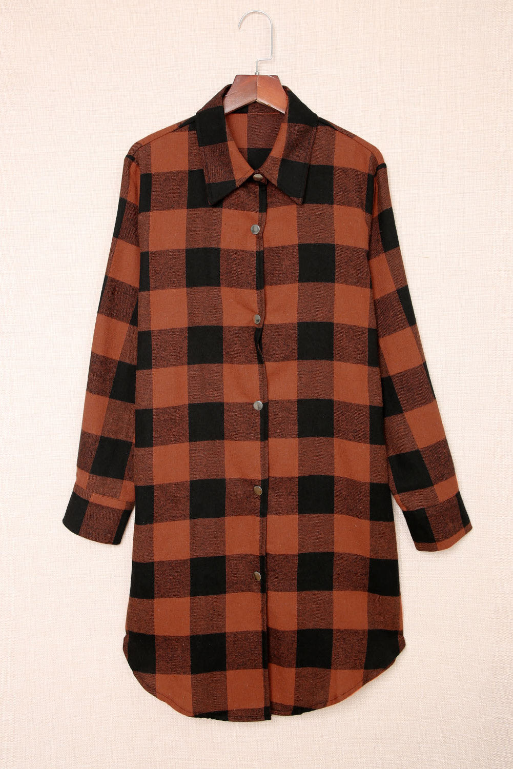 Turn-down Collar Plaid Shirt Coat