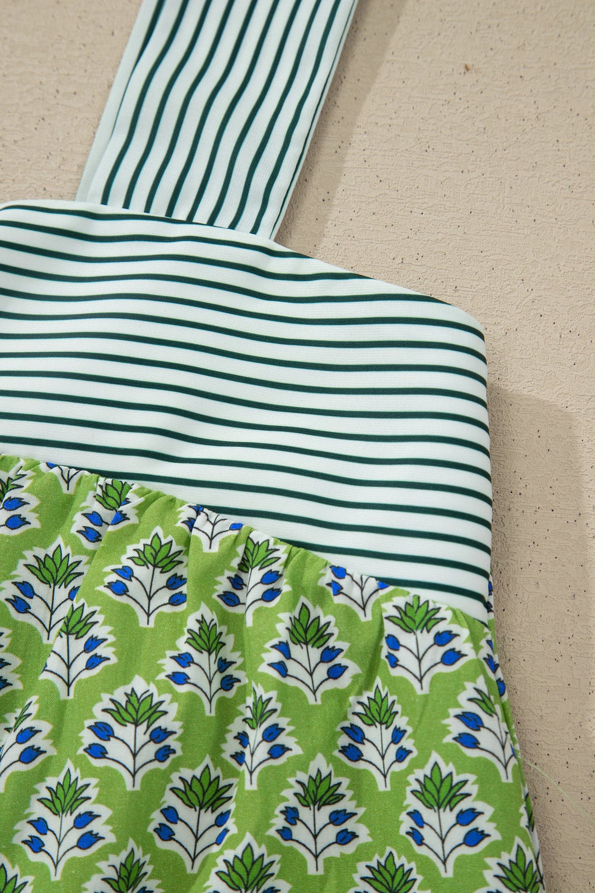 Green Floral Printed Knot Straps Babydoll Tank Top