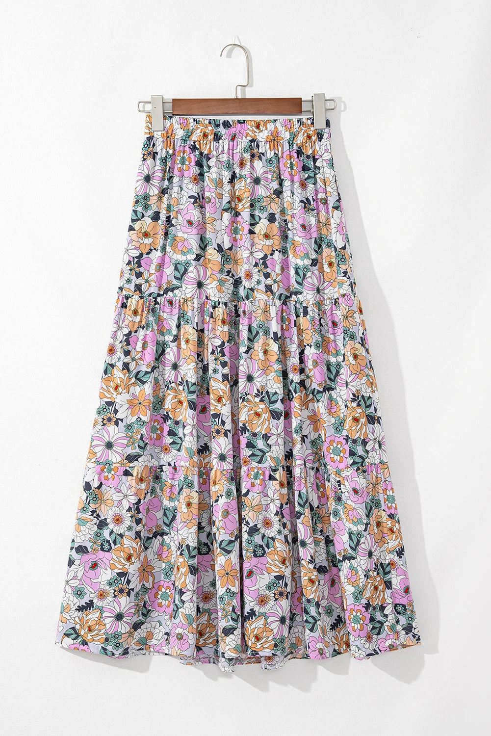 Bohemian Floral Print Tiered Maxi Skirt with Split