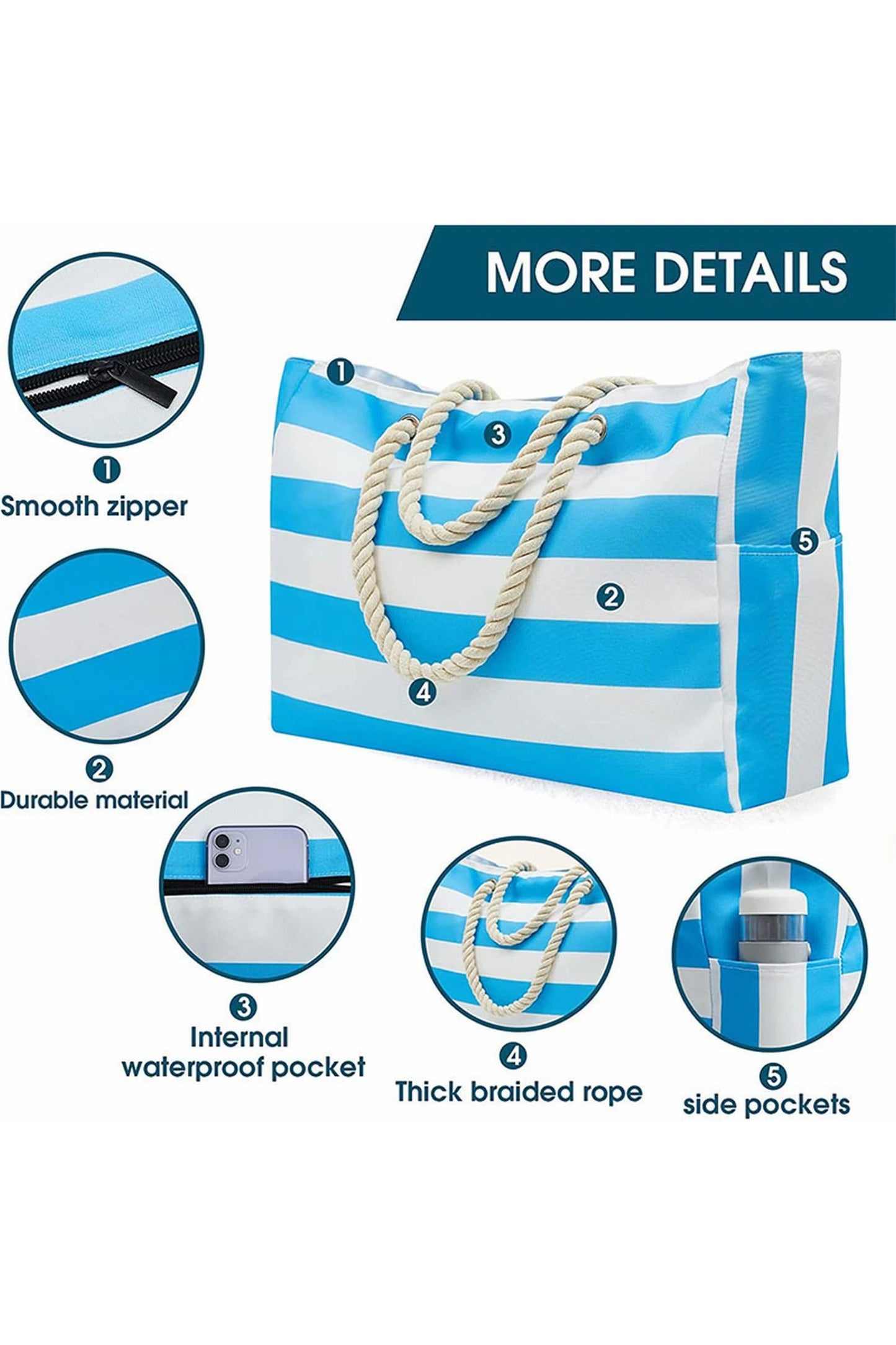 Striped Waterproof Canvas Large Capacity Tote Bag