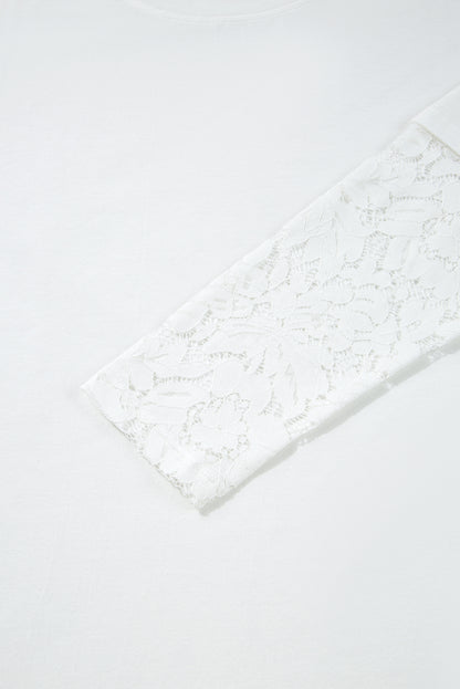 White Lace Long Sleeve Insert Drop Shoulder Tee