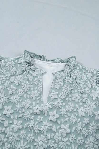Floral Textured Jacquard Puff Sleeve Blouse