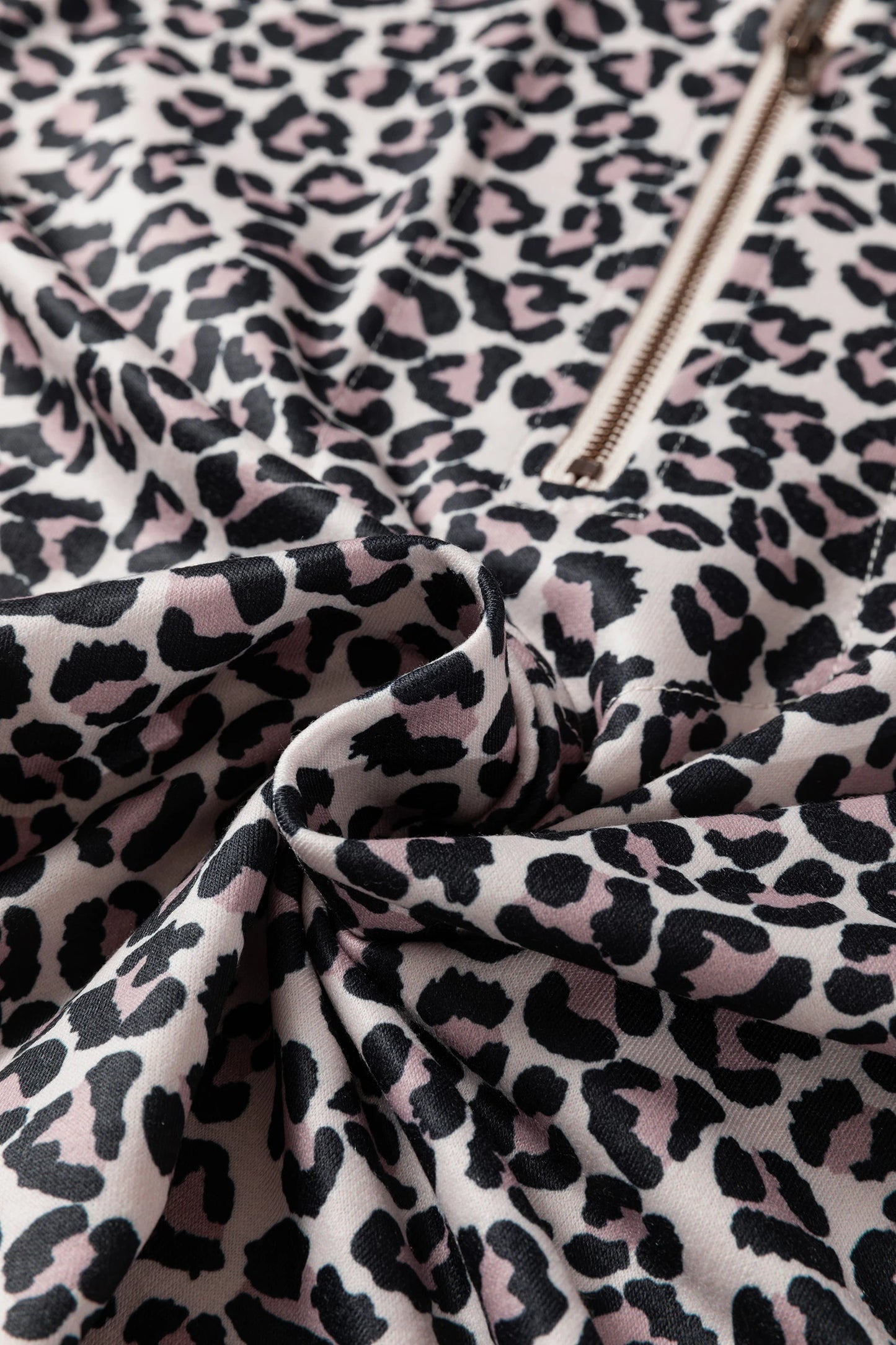 Khaki Leopard Print Half Zip up Blouse