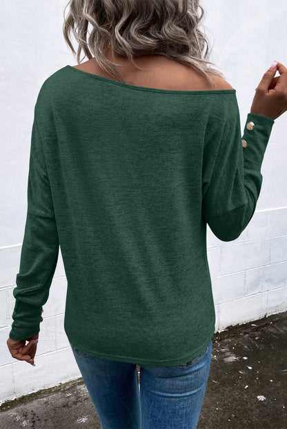 Asymmetrical Cut Out Buttoned Long Sleeve Top