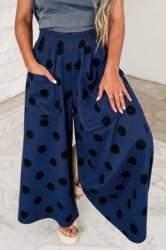 Polka Dot Wide Leg Elastic Waist Casual Pants