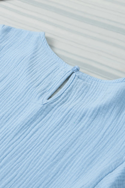 Crinkled Cotton Gauze Ruffle Sleeve Blouse