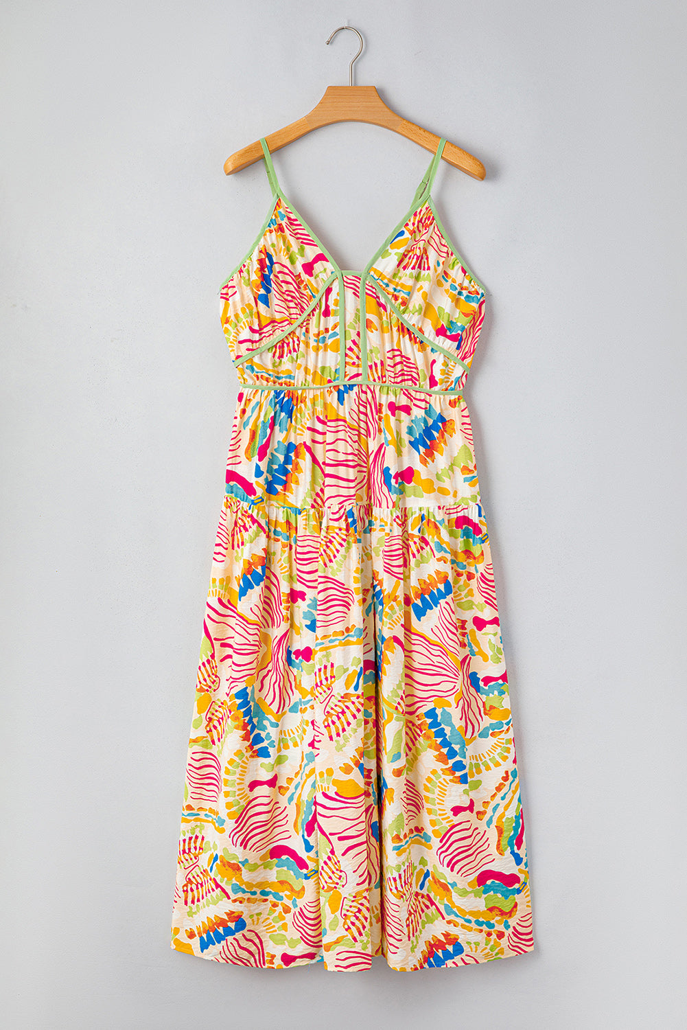 Orange Abstract Print Spaghetti Strap Piping Detail Maxi Dress