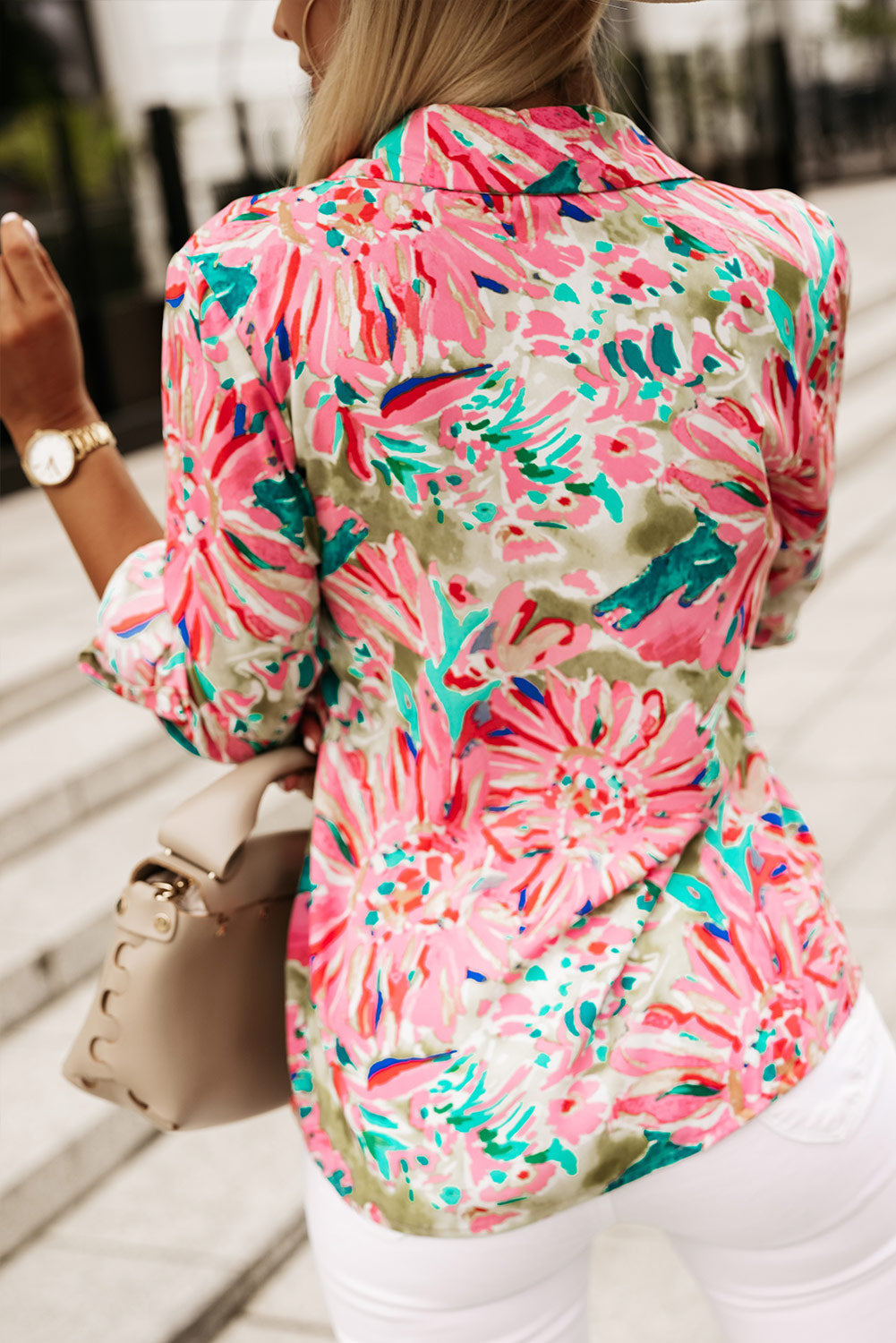Abstract Floral Print Buttoned Sheath Long Sleeve Shirt