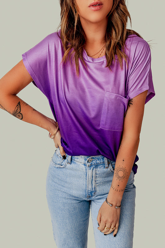 Purple Gradient Color Short Sleeve T-Shirt with Pocket