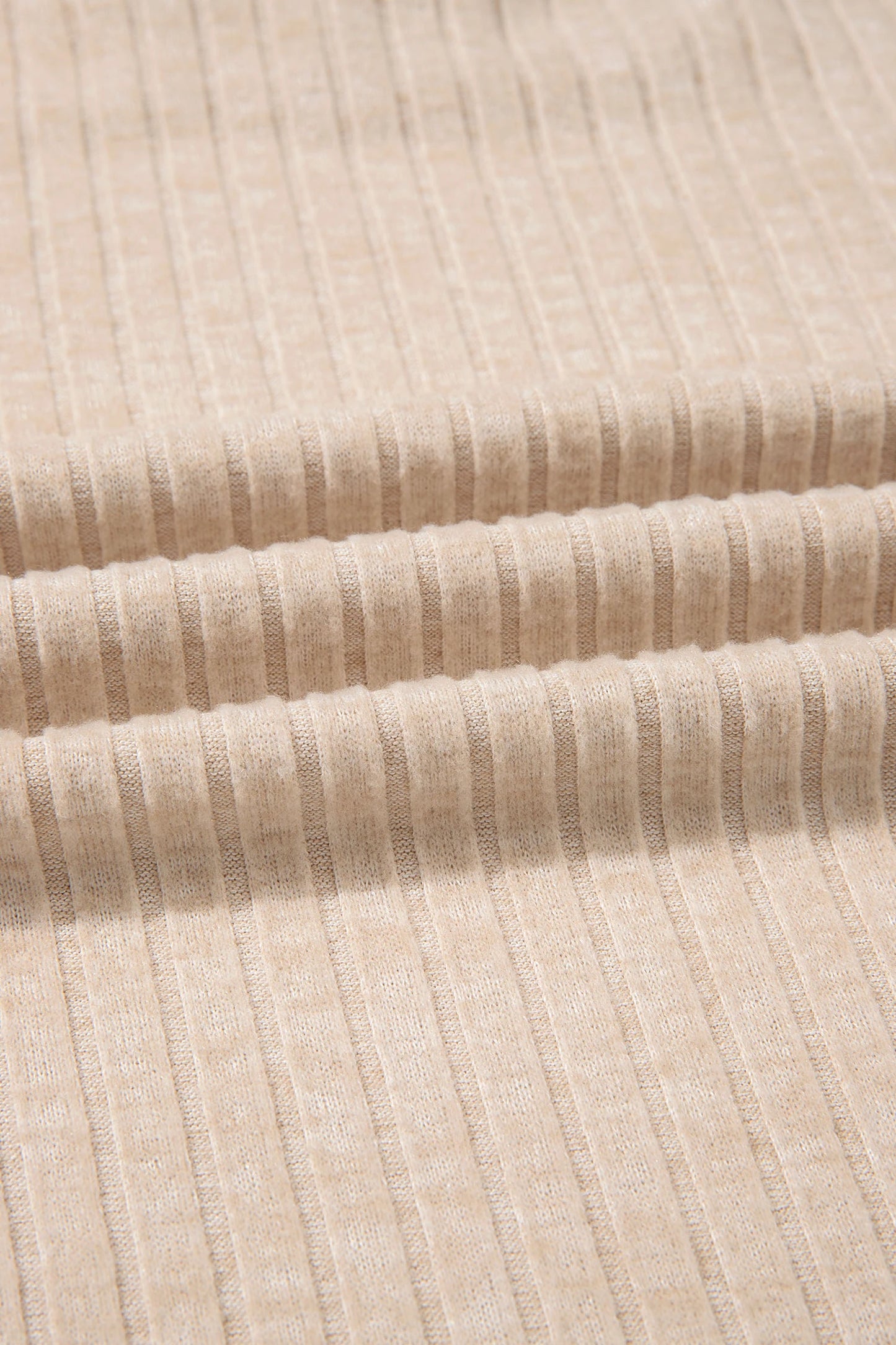Apricot Solid Color Ribbed Knit Cowl Neck Long Sleeve Top