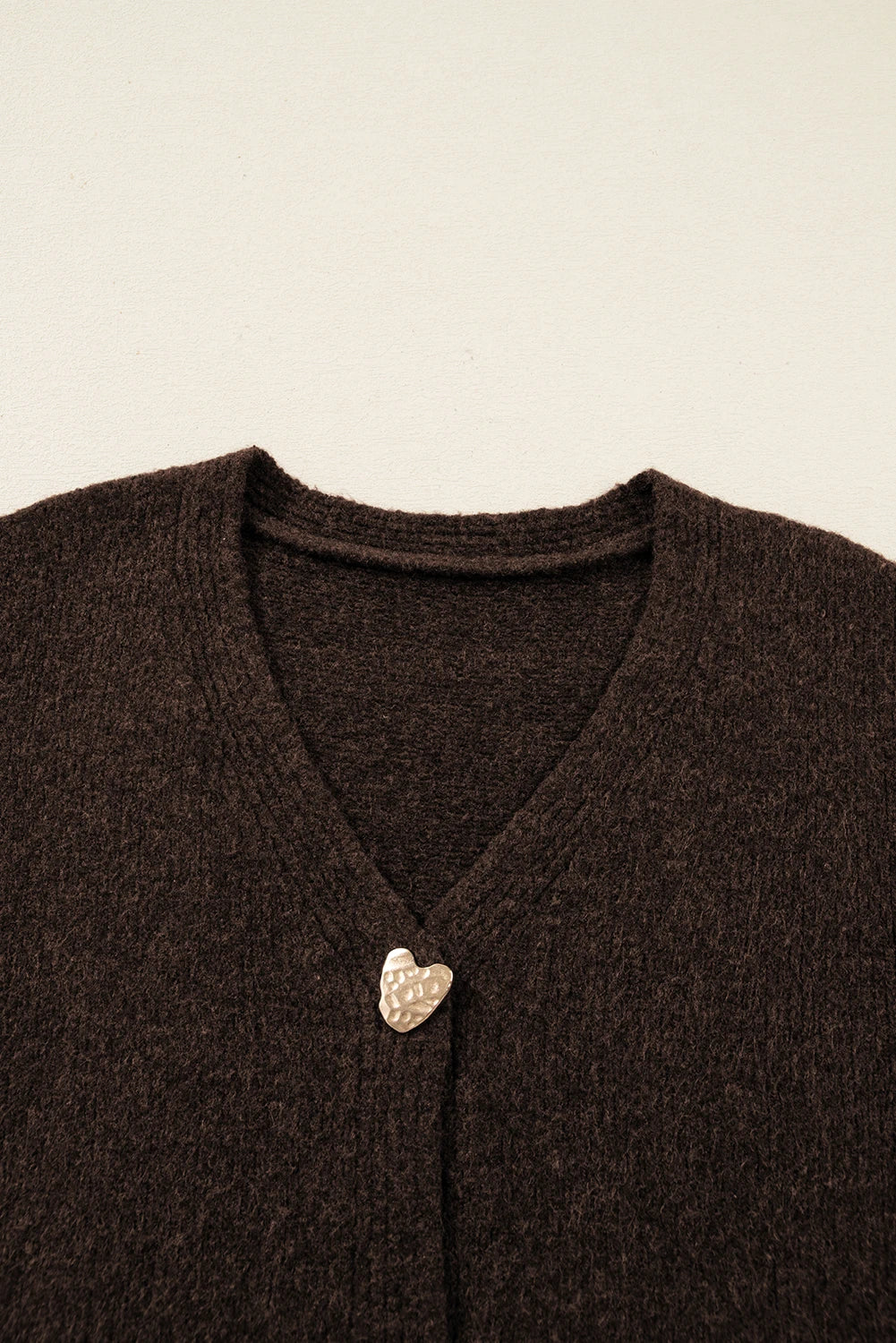 Chicory Coffee Heart Metal Button V Neck Cardigan Sweater