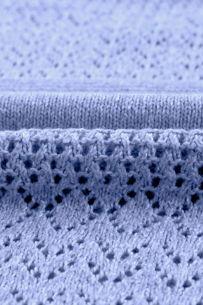 Sky Blue Eyelet Pattern Detail V Neck Drop Shoulder Sweater