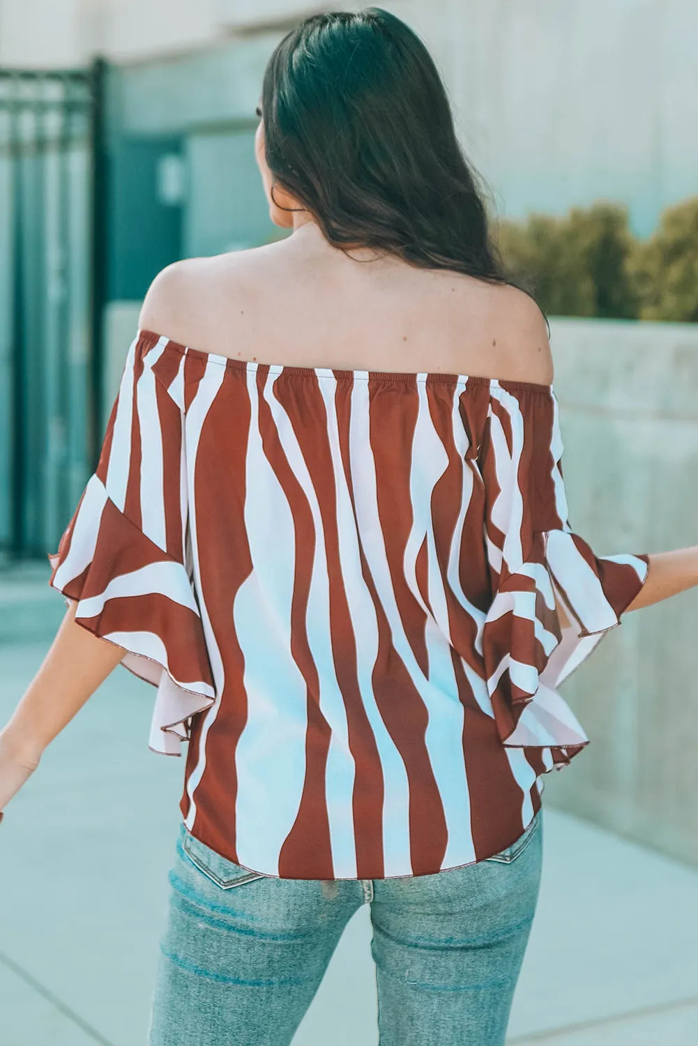 Off The Shoulder Vertical Stripes Blouse