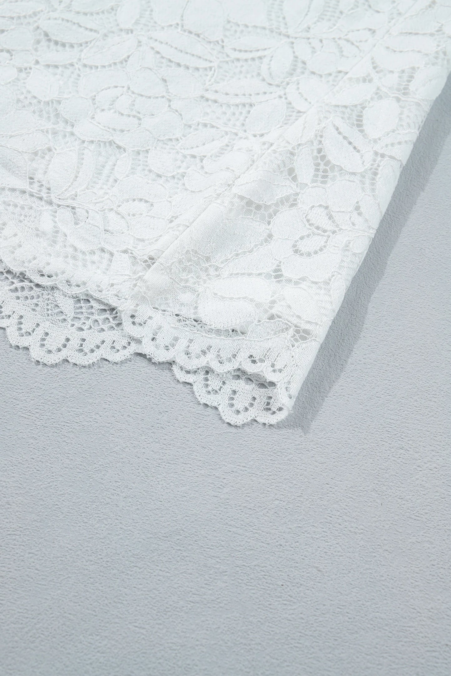 White Ruffled Round Neck Long Flounce Sleeve Sheer Lace Blouse