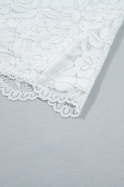 White Ruffled Round Neck Long Flounce Sleeve Sheer Lace Blouse