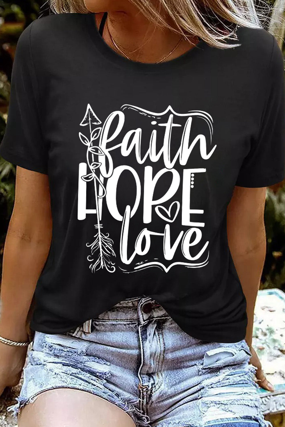Black Faith Hope Love Graphic T Shirt