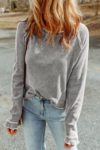 Textured Round Neck Long Sleeve Top