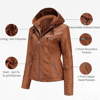Faux Leather Jacket With Hood