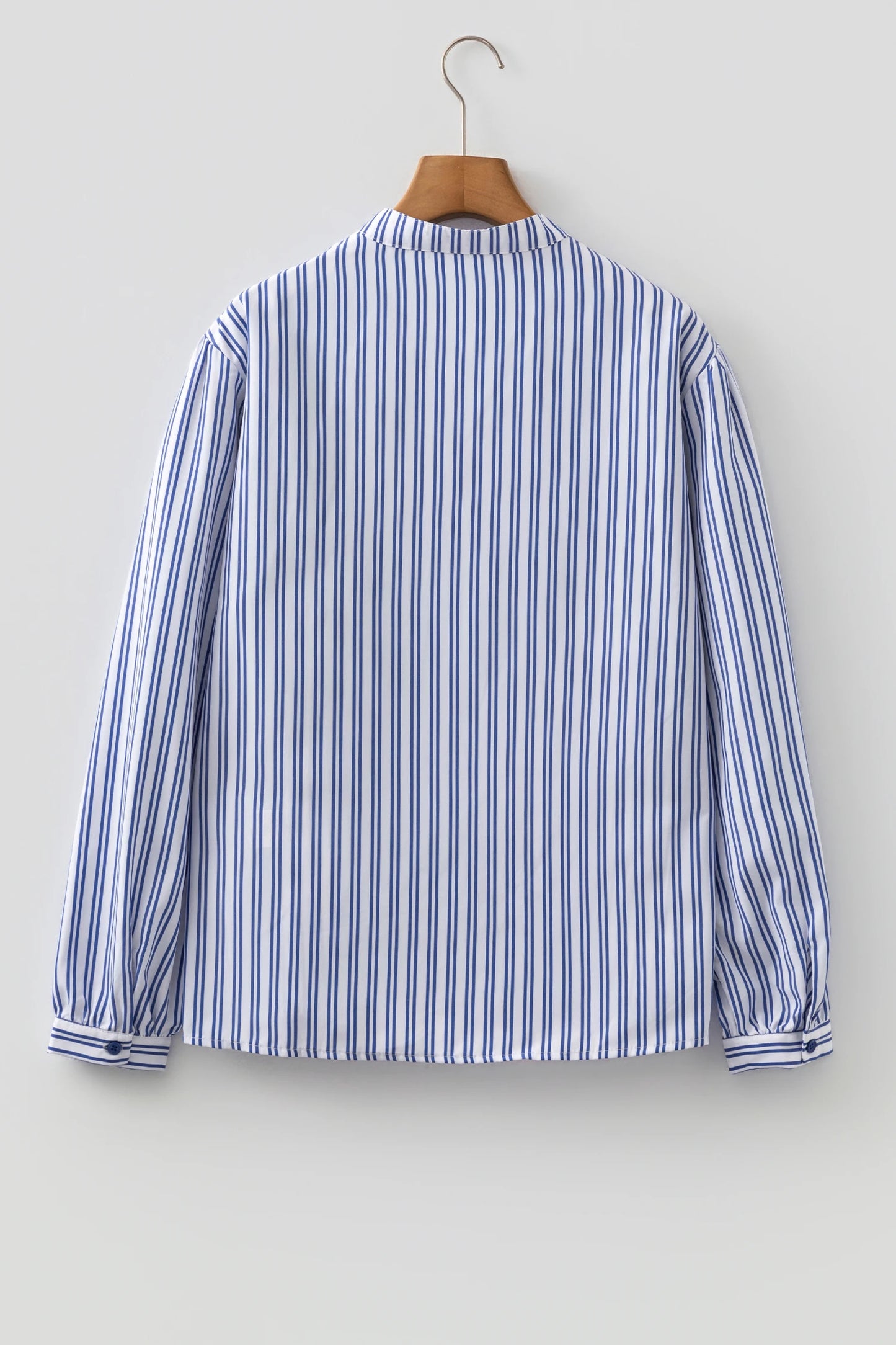 Blue Stripe Embroidered Detail Button Front Long Sleeve Shirt