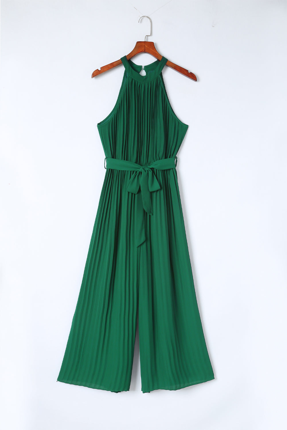 Halter Neck Pleated Wide Leg Jumpsuit with Belt