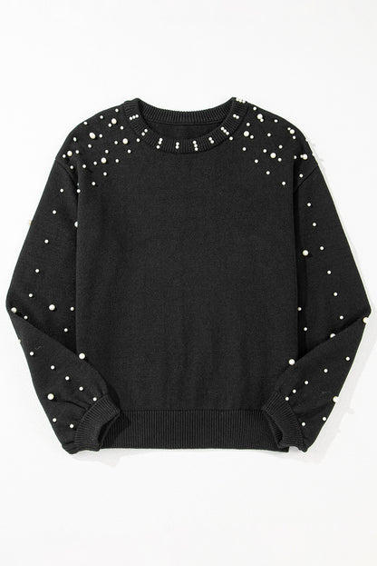 Pearled Drop Shoulder Round Neck Sweater
