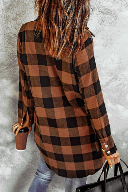 Turn-down Collar Plaid Shirt Coat