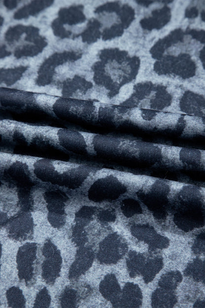 Gray Wild Leopard Print Frilled Detail Drawstring Wide Leg Pants