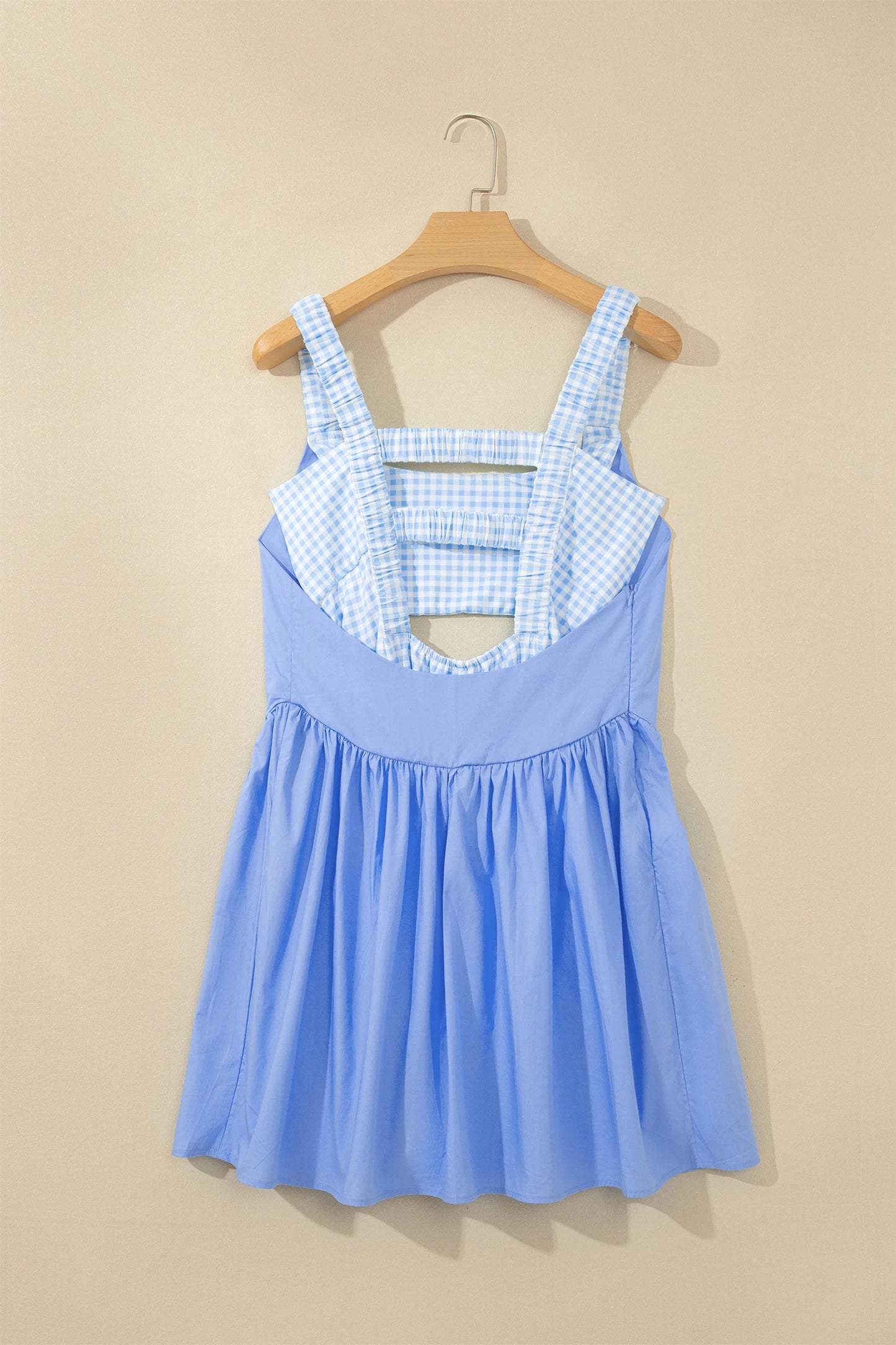 Faux Two Piece Gingham Contrast Patchwork Loose Mini Dress