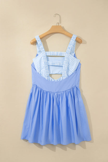 Faux Two Piece Gingham Contrast Patchwork Loose Mini Dress