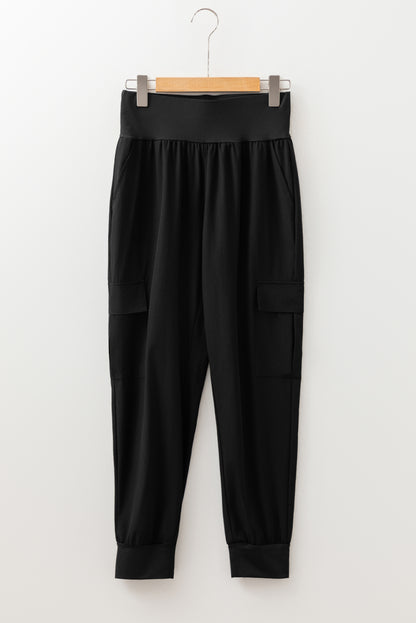 Elastic High Waist Pocketed Cargo Jogger Pants