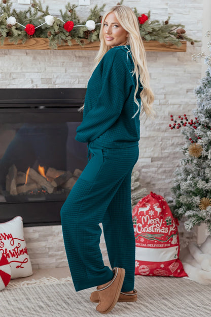 Skobeloff Waffled Textured Raw Edge Patchwork 2pcs Loose Pant Set