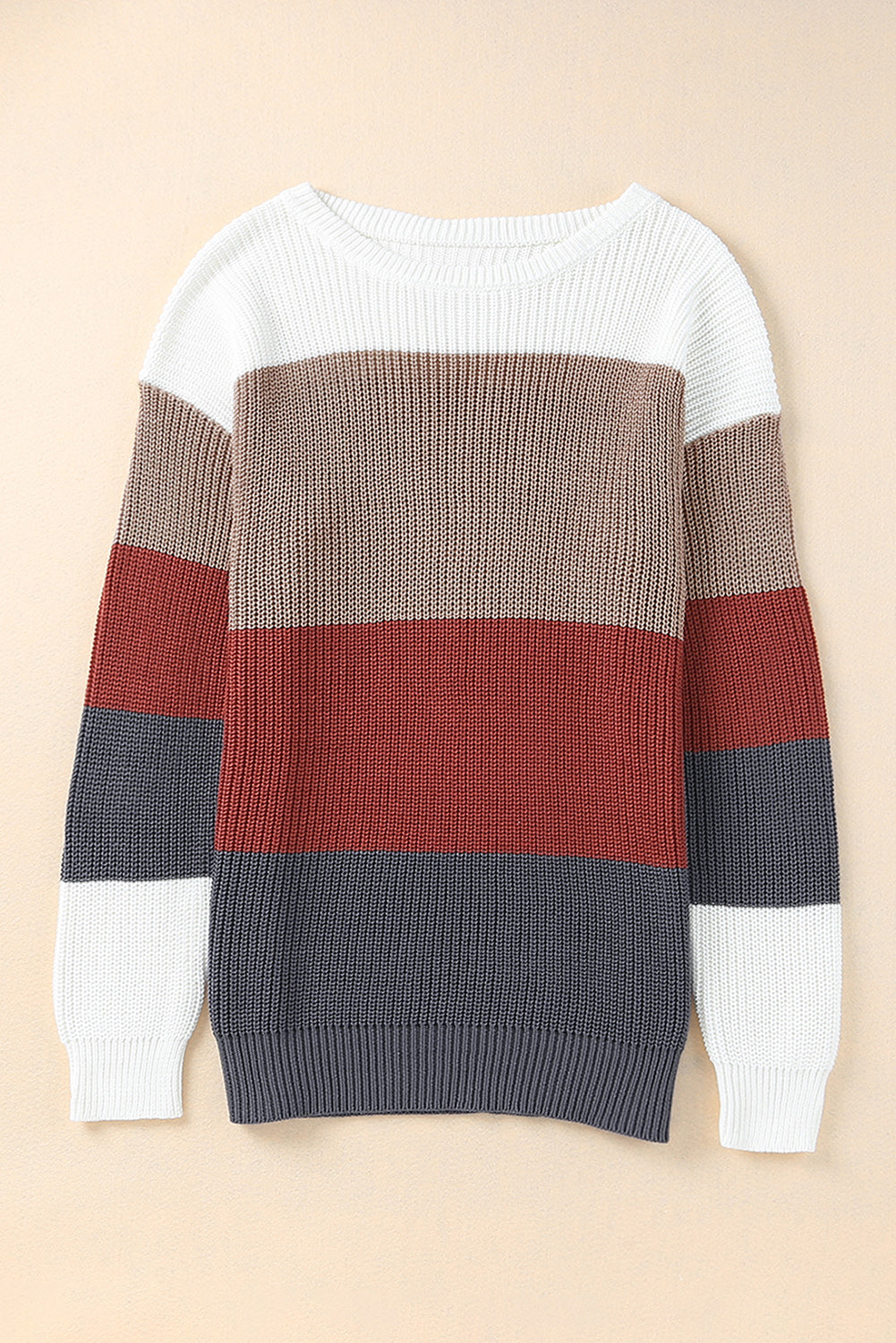 Color Block Knitted O-neck Pullover Sweater