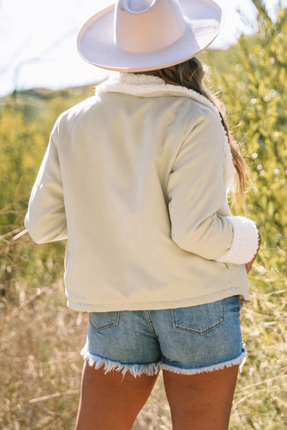 Apricot Lapel Collar Fleece Open Front Coat