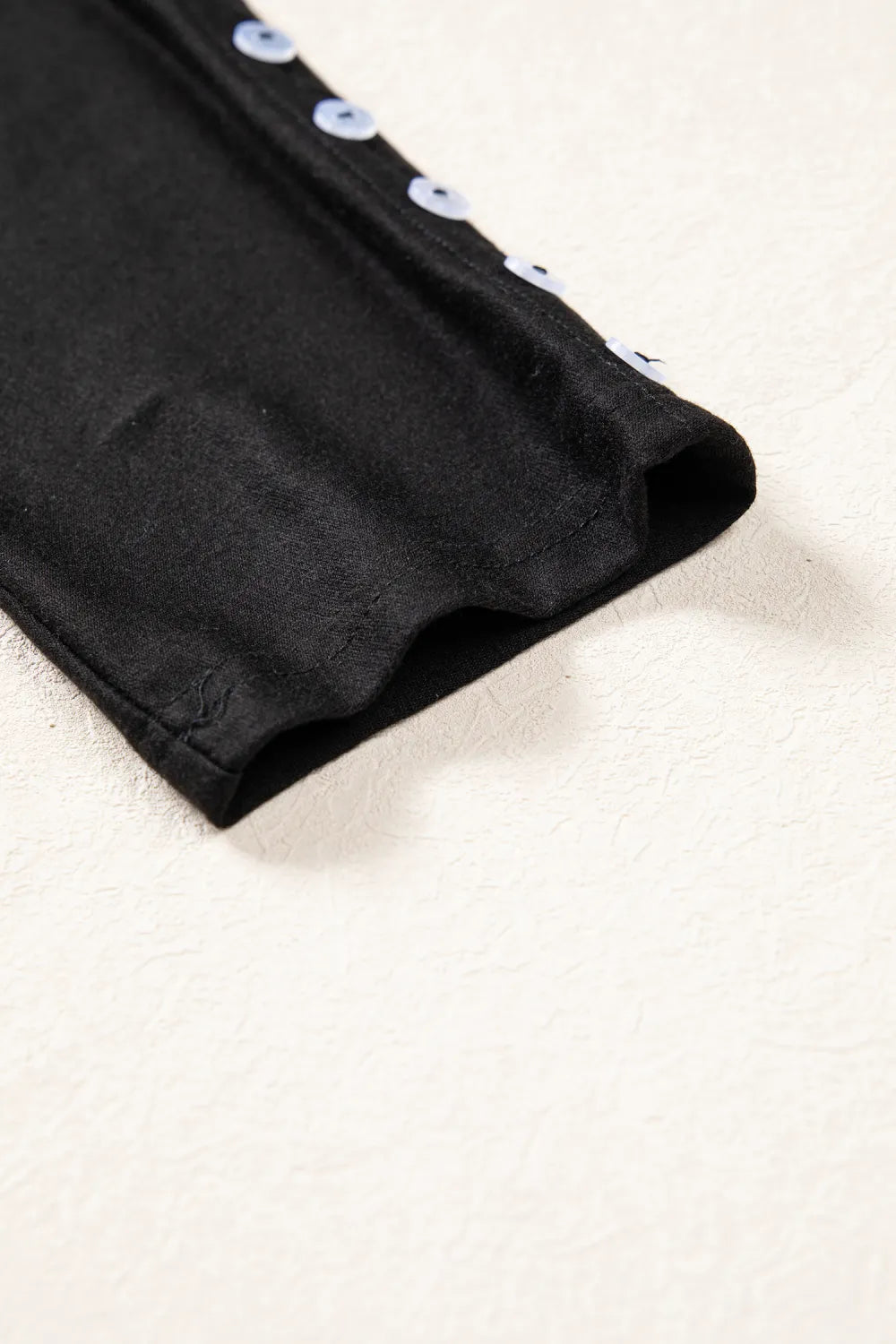Black 3/4 Sleeve Button Detail Off Shoulder Top