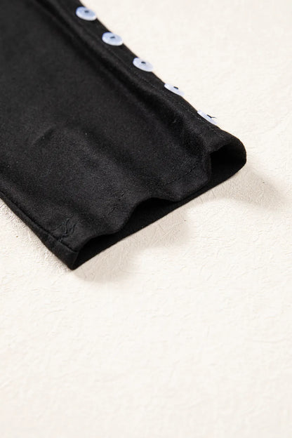 Black 3/4 Sleeve Button Detail Off Shoulder Top